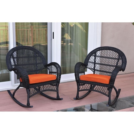 Propation W00211-R-2-FS016 Santa Maria Black Wicker Rocker Chair with Orange Cushion PR1081438